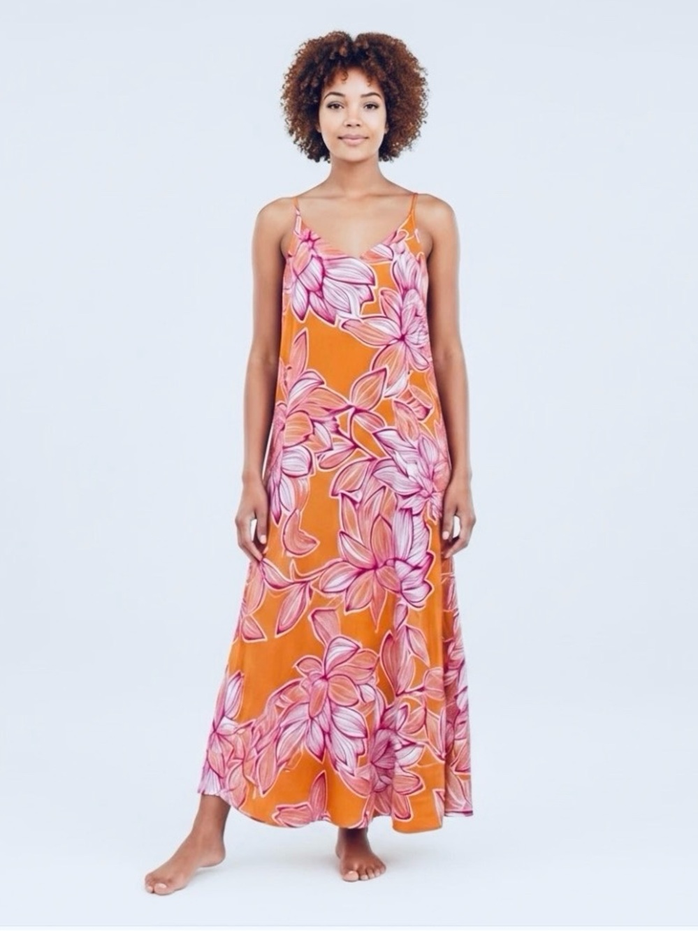 NWOT MSK Orange Pink Floral Maxi Dress Size M